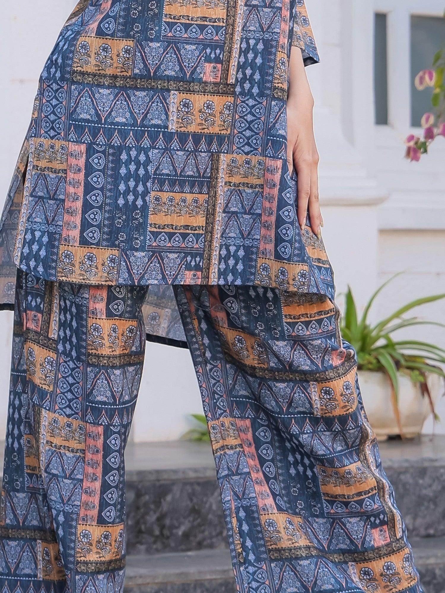 Astounding Blue Digital Printed Cotton Top Palazzo Co-Ord Set - Zeel Clothing
