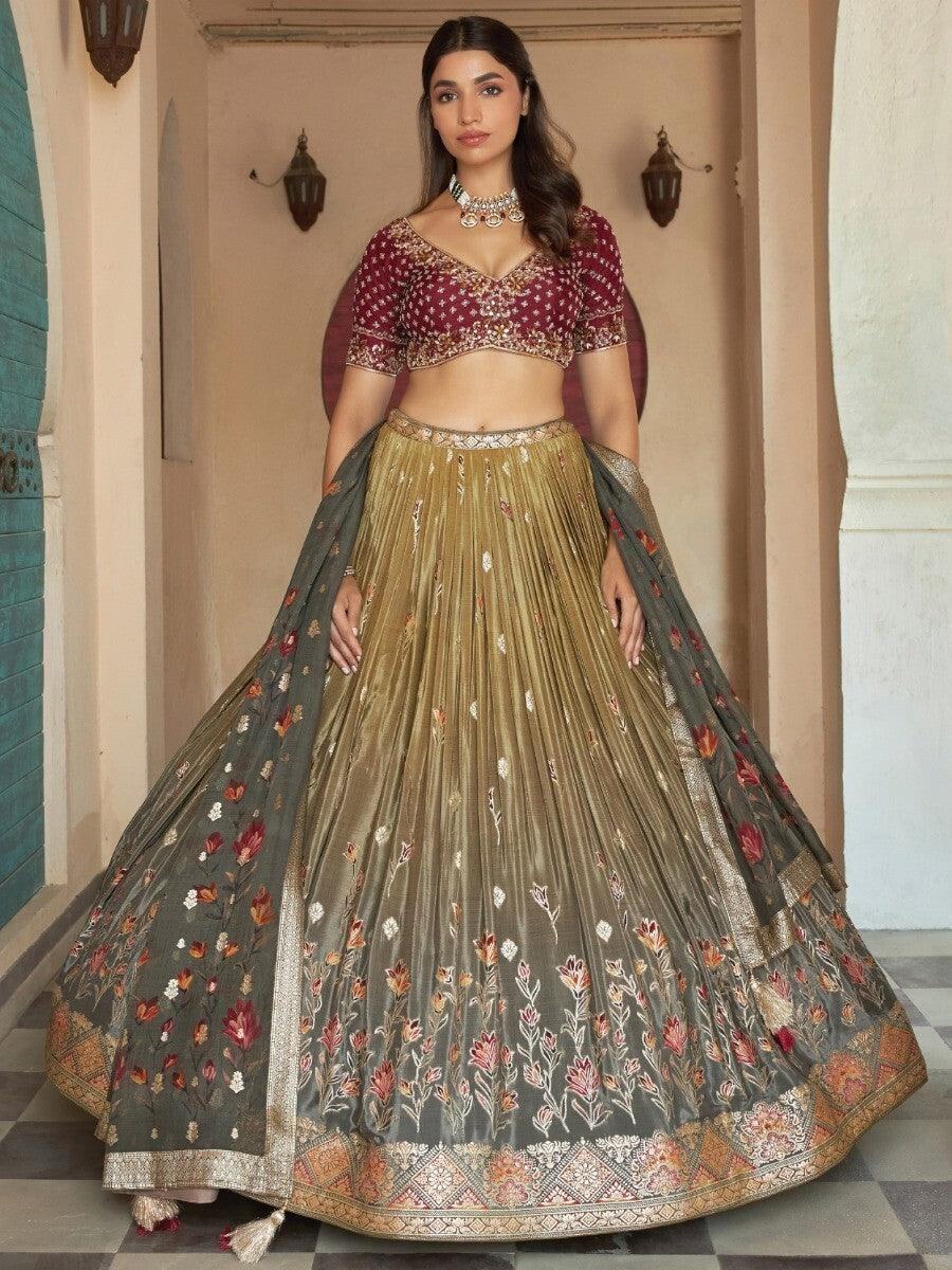 Astounding Green Zari Woven Silk Reception Wear Lehenga Choli - Zeel Clothing