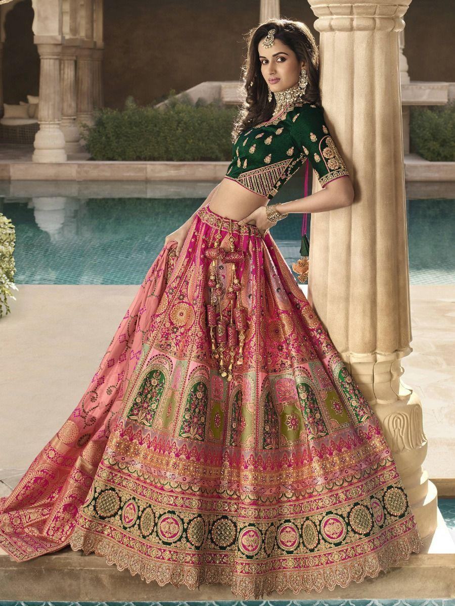 Astounding Light Pink Embroidered Banarasi Silk Bridal Lehenga Choli - Zeel Clothing