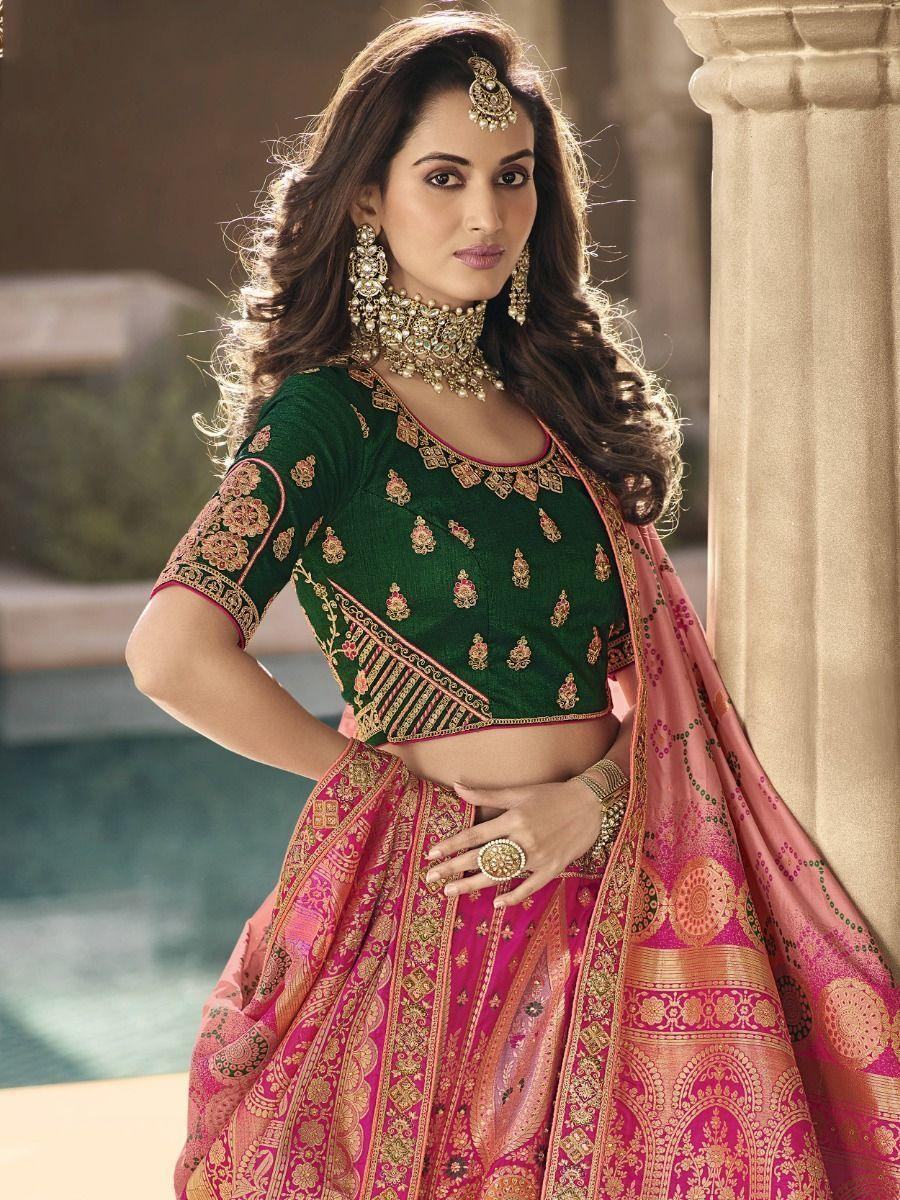 Astounding Light Pink Embroidered Banarasi Silk Bridal Lehenga Choli - Zeel Clothing