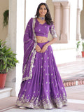 Astounding Purple Sequins Silk Designer Lehenga Choli With Dupatta
