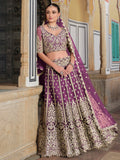 Astounding Purple Zari Embroidery Net Reception Wear Lehenga With Blouse