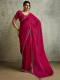 Astounding Rani Pink Jarkan Work Chiffon Wedding Wear Saree With Blouse