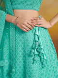 Astounding Sky-Blue Sequins Georgette Engagement Wear Lehenga Choli - Zeel Clothing