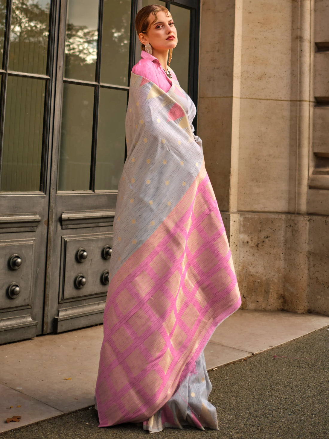 Attracting Grey Zari Weaving Silk Traditional Saree With Blouse - Zeel Clothing