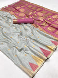 Attracting Grey Zari Weaving Silk Traditional Saree With Blouse - Zeel Clothing