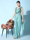 Attractive Aqua Blue Readymade Designer Saree With Blouse - Zeel Clothing