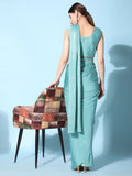 Attractive Aqua Blue Readymade Designer Saree With Blouse - Zeel Clothing
