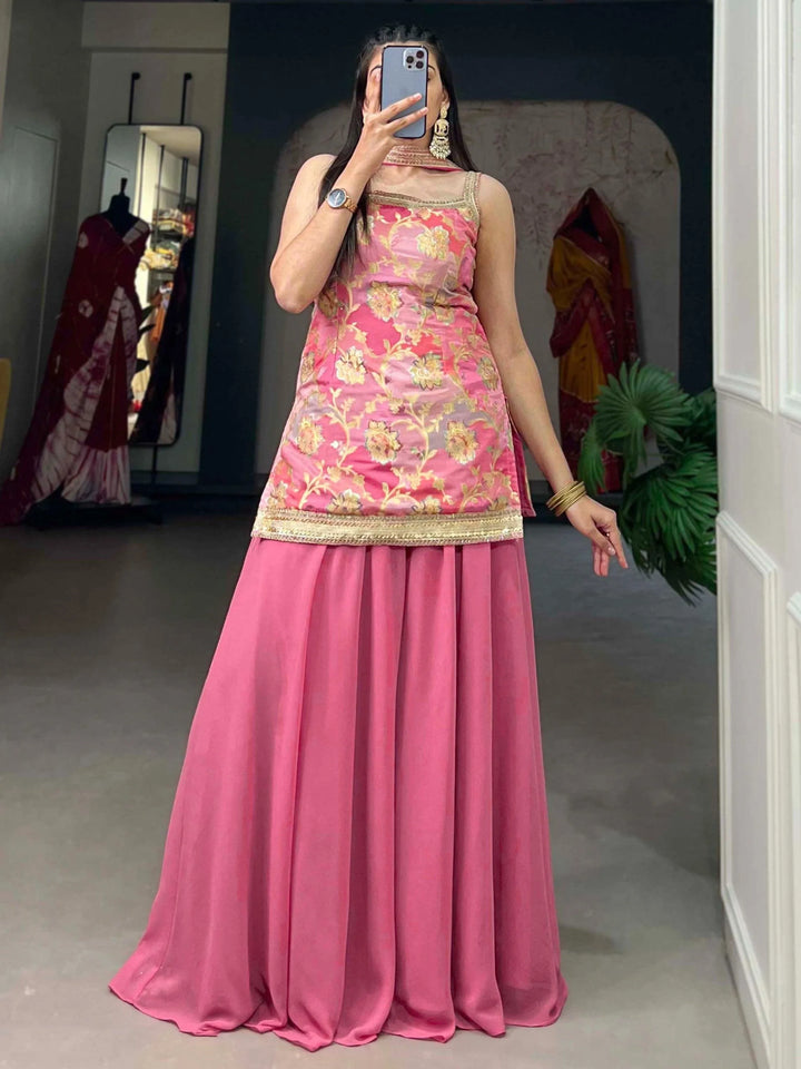 Attractive Baby Pink Georgette Festive Wear Plain Palazzo Kurti