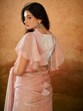 Attractive Baby Pink Organza Party Wear Ruffles Saree With Blouse - Zeel Clothing