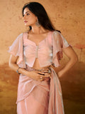 Attractive Baby Pink Organza Party Wear Ruffles Saree With Blouse - Zeel Clothing