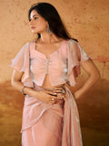 Attractive Baby Pink Organza Party Wear Ruffles Saree With Blouse - Zeel Clothing