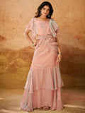 Attractive Baby Pink Organza Party Wear Ruffles Saree With Blouse - Zeel Clothing