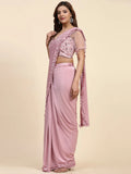 Attractive Baby Pink Satin Ready To Wear Designer Saree With Blouse - Zeel Clothing