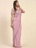Attractive Baby Pink Satin Ready To Wear Designer Saree With Blouse - Zeel Clothing