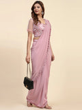 Attractive Baby Pink Satin Ready To Wear Designer Saree With Blouse - Zeel Clothing
