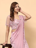 Attractive Baby Pink Satin Ready To Wear Designer Saree With Blouse - Zeel Clothing