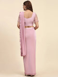 Attractive Baby Pink Satin Ready To Wear Designer Saree With Blouse - Zeel Clothing