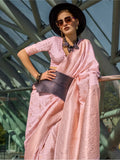 Attractive Baby Pink Zari Weaving Silk Festival Wear Saree With Blouse - Zeel Clothing