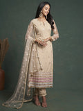 Attractive Beige Sequins Butterfly Net Event Wear Salwar Kameez - Zeel Clothing