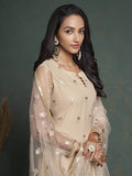 Attractive Beige Sequins Butterfly Net Event Wear Salwar Kameez - Zeel Clothing