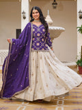 Attractive Beige Sequins Tissue Wedding Wear Lehenga With Long Choli