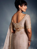 Attractive Beige Sequins Work Organza Function Wear Saree With Blouse - Zeel Clothing