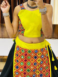 Attractive Black & Yellow Gamthi Work Cotton Navratri Lehenga Choli - Zeel Clothing