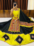 Attractive Black & Yellow Gamthi Work Cotton Navratri Lehenga Choli - Zeel Clothing