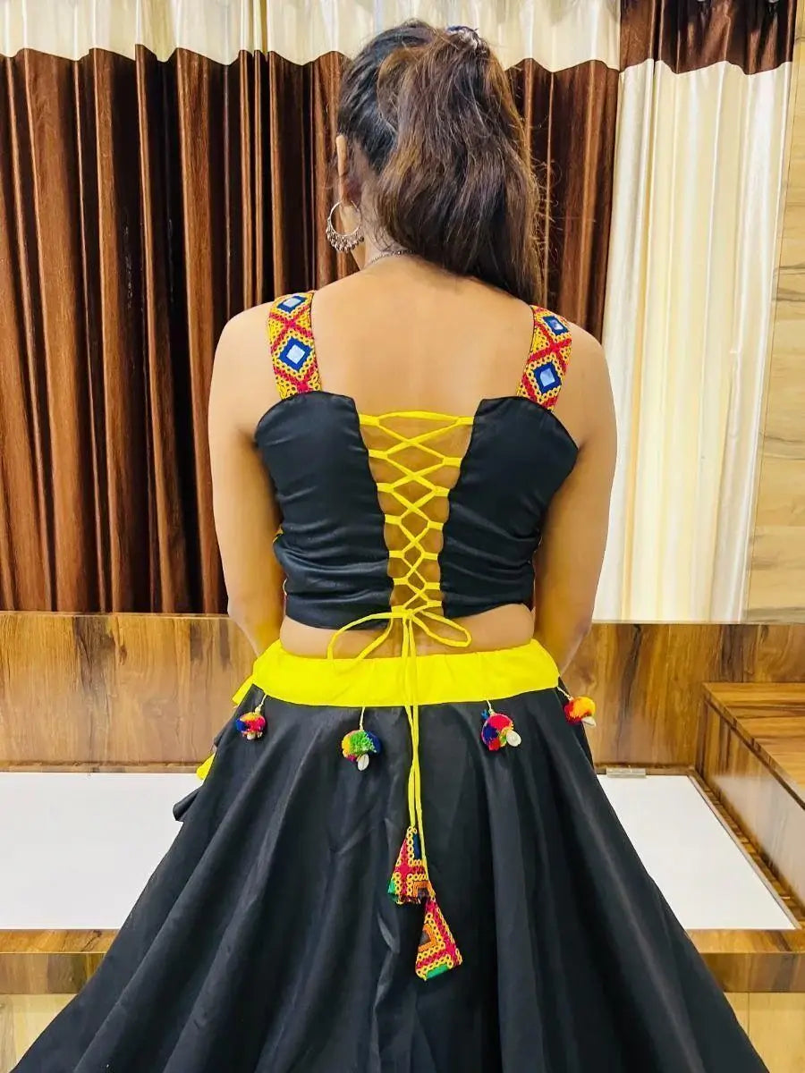 Attractive Black & Yellow Gamthi Work Cotton Navratri Lehenga Choli - Zeel Clothing