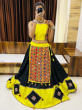 Attractive Black & Yellow Gamthi Work Cotton Navratri Lehenga Choli - Zeel Clothing