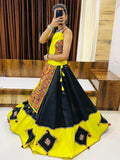 Attractive Black & Yellow Gamthi Work Cotton Navratri Lehenga Choli - Zeel Clothing