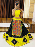 Attractive Black & Yellow Gamthi Work Cotton Navratri Lehenga Choli - Zeel Clothing