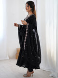 Attractive Black Beads Work Georgette Festival Wear Suit With Dupatta - Zeel Clothing