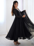 Attractive Black Beads Work Georgette Festival Wear Suit With Dupatta - Zeel Clothing