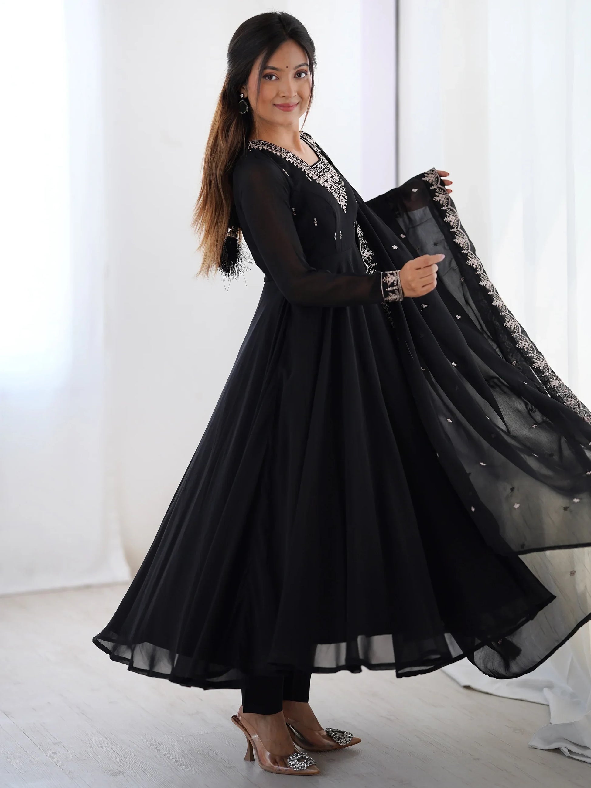 Attractive Black Beads Work Georgette Festival Wear Suit With Dupatta - Zeel Clothing