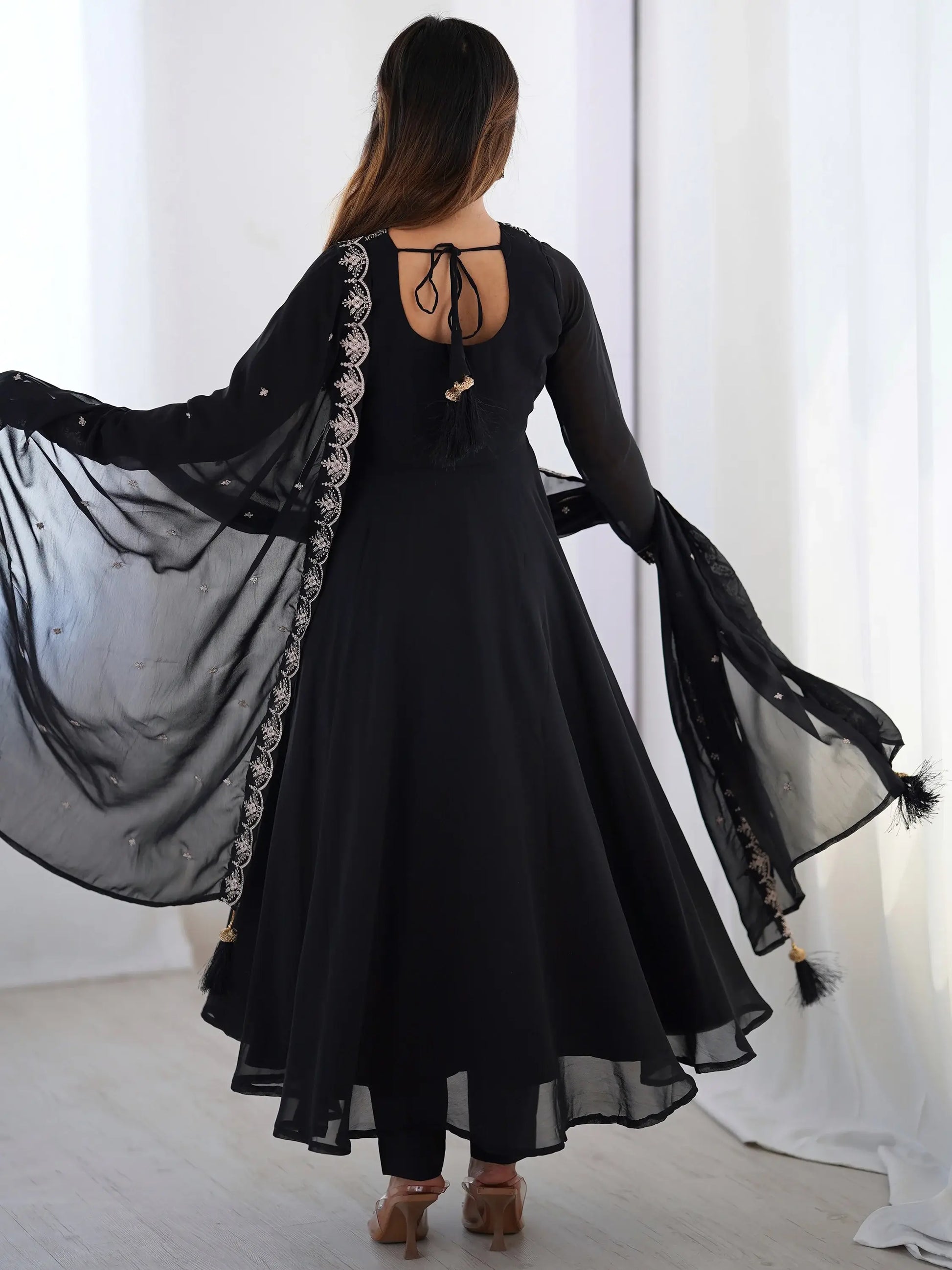 Attractive Black Beads Work Georgette Festival Wear Suit With Dupatta - Zeel Clothing