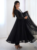 Attractive Black Beads Work Georgette Festival Wear Suit With Dupatta - Zeel Clothing