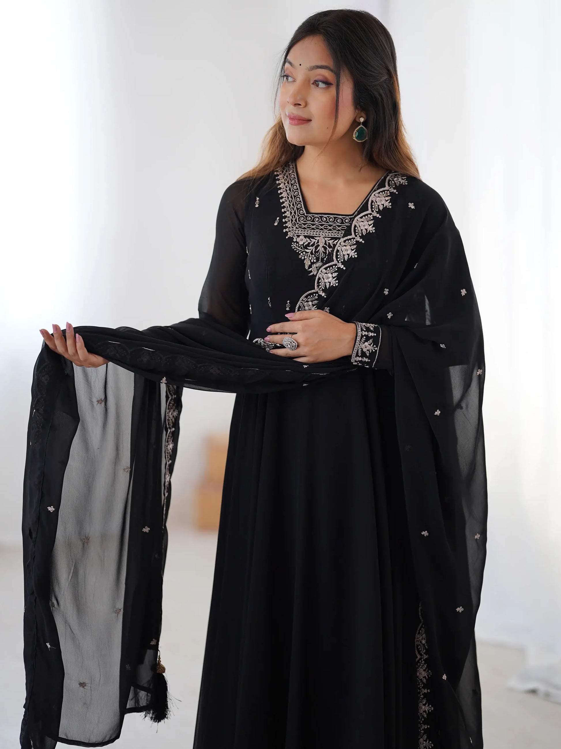 Attractive Black Beads Work Georgette Festival Wear Suit With Dupatta - Zeel Clothing
