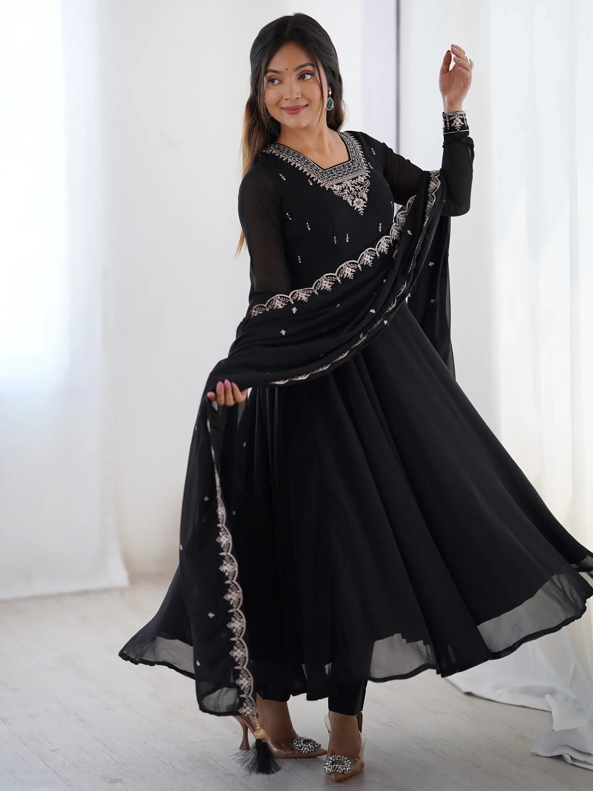 Attractive Black Beads Work Georgette Festival Wear Suit With Dupatta - Zeel Clothing