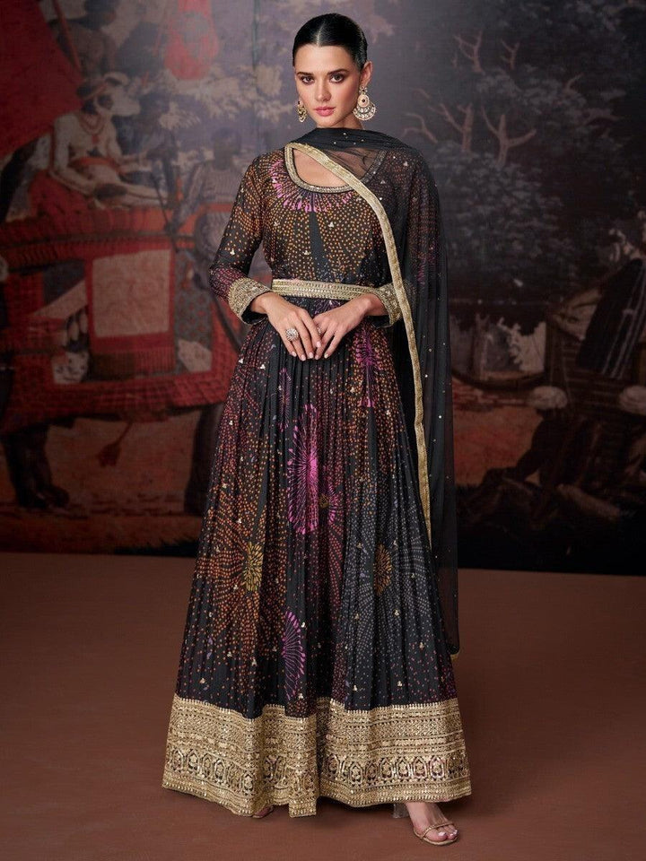 Attractive Black Digital Print Georgette Designer Pant Suit