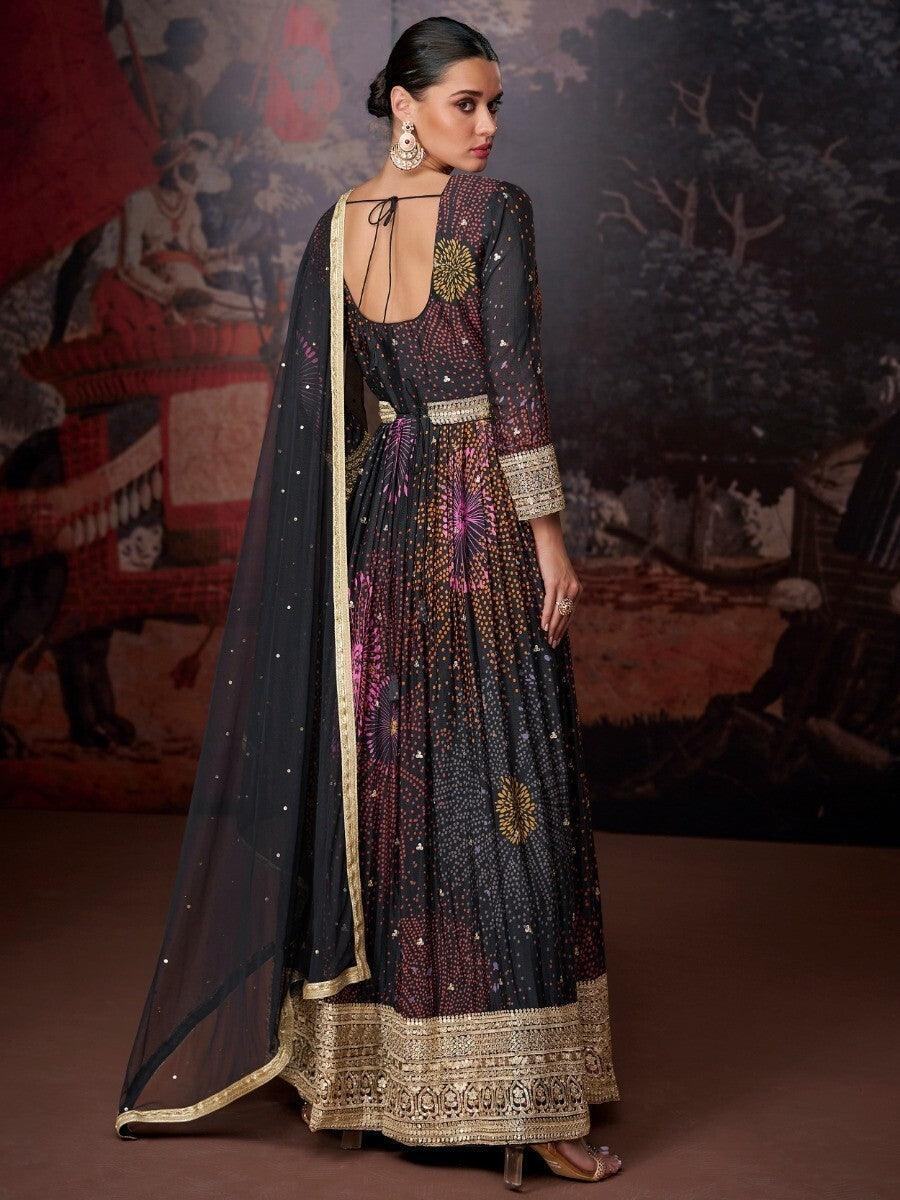 Attractive Black Digital Print Georgette Designer Pant Suit