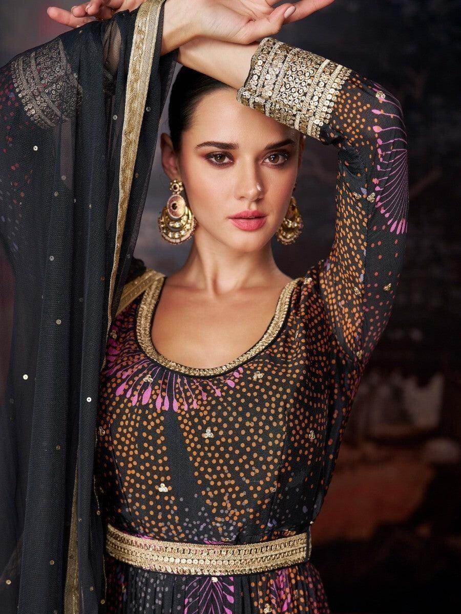 Attractive Black Digital Print Georgette Designer Pant Suit - Zeel Clothing