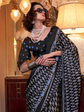Attractive Black Digital Printed Satin Event Wear Saree With Blouse - Zeel Clothing