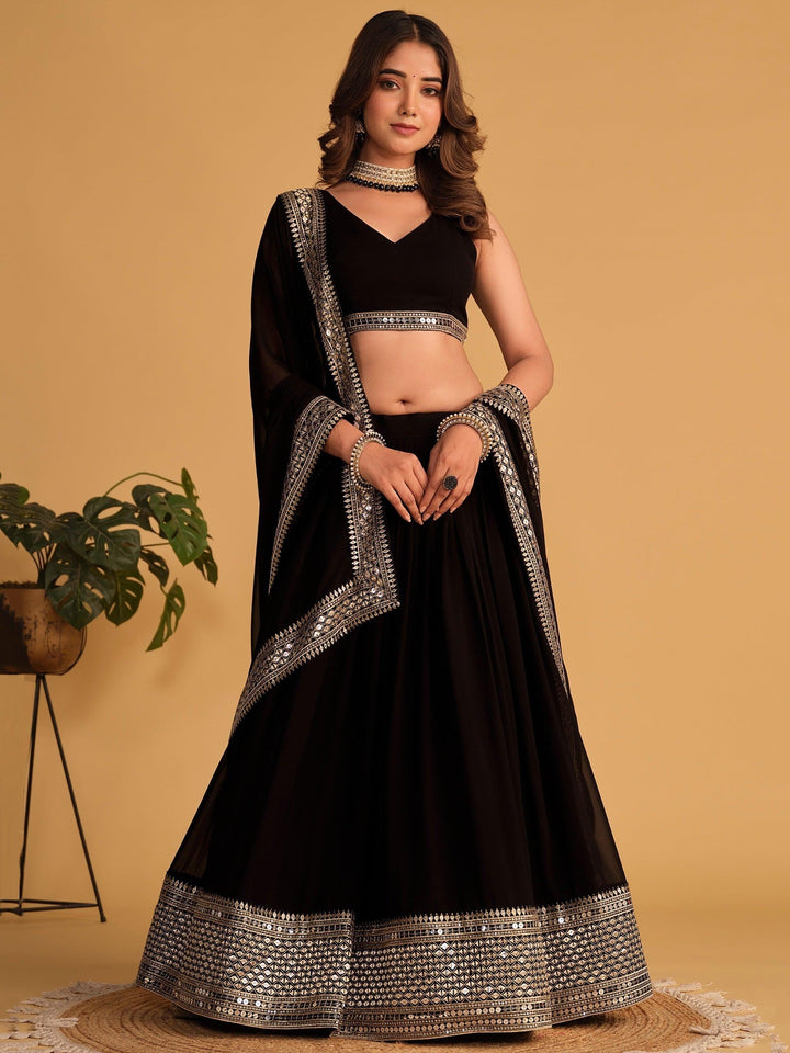 Attractive Black Embroidered Georgette Party Wear Lehenga Choli