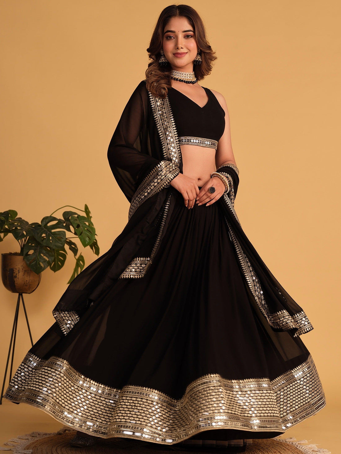 Attractive Black Embroidered Georgette Party Wear Lehenga Choli
