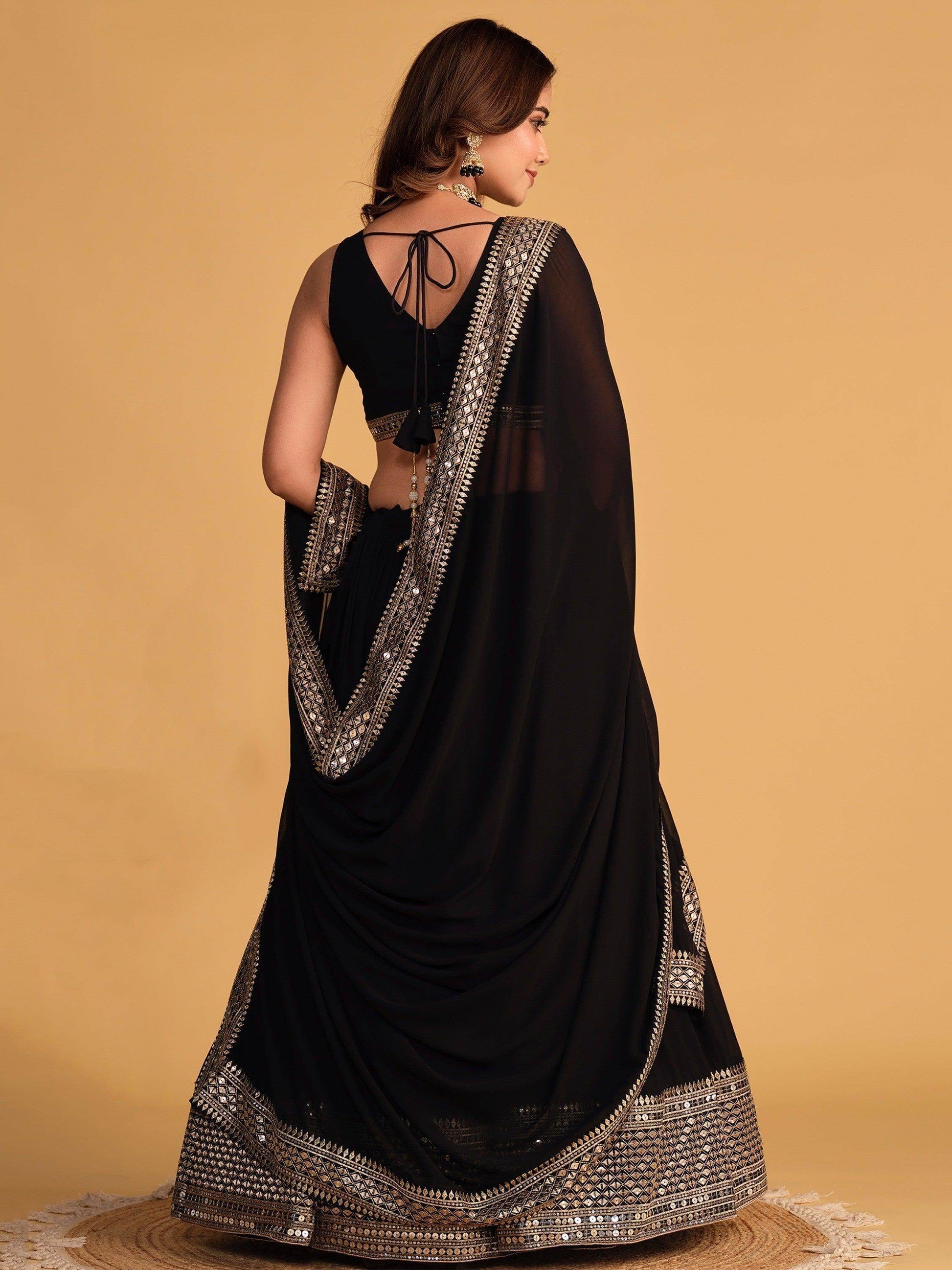 Attractive Black Embroidered Georgette Party Wear Lehenga Choli - Zeel Clothing