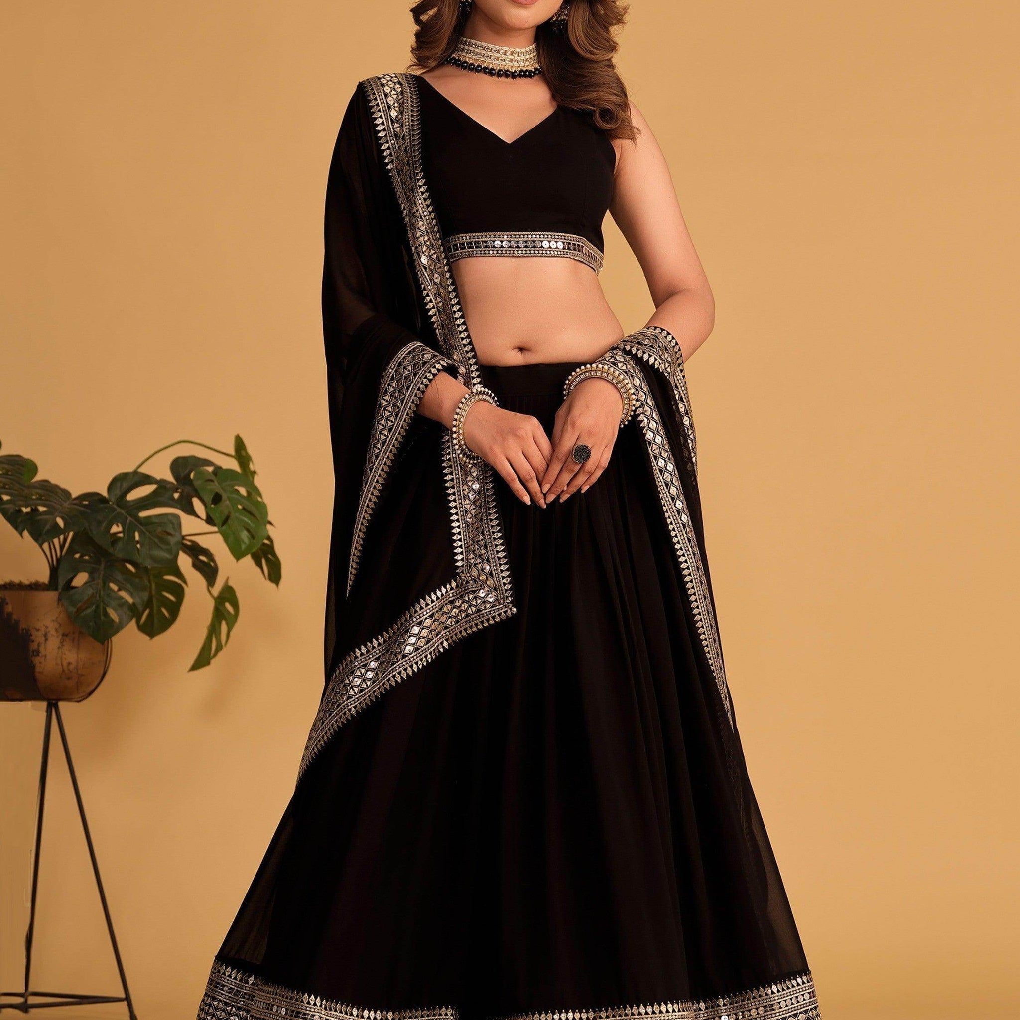 Attractive Black Embroidered Georgette Party Wear Lehenga Choli - Zeel Clothing