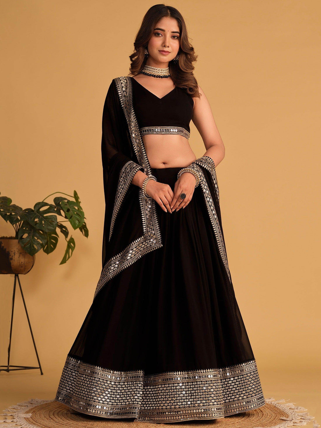 Attractive Black Embroidered Georgette Party Wear Lehenga Choli - Zeel Clothing