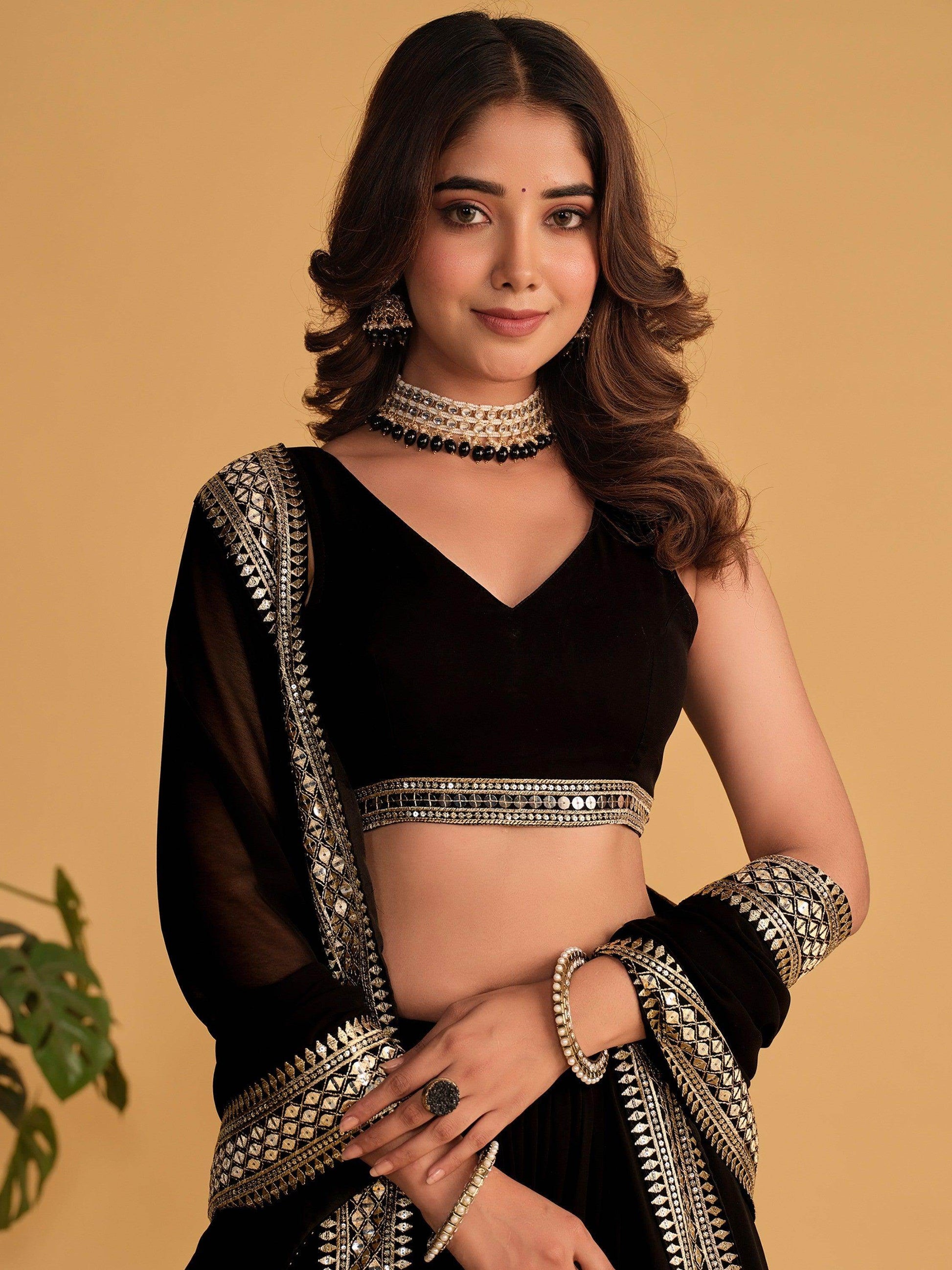 Attractive Black Embroidered Georgette Party Wear Lehenga Choli - Zeel Clothing
